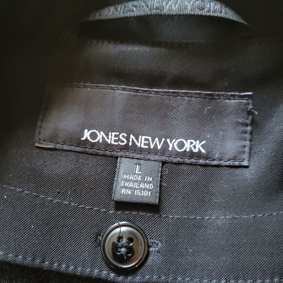 Jones New York Black Trench Coat Large Wool Zip Lining - Picture 6 of 7